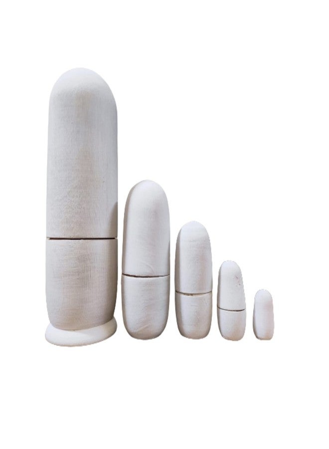 KraftYatra Wooden Unpainted Russian Matryoshka Nesting Dolls, DIY- Paint Your Own Dolls (Unpainted Dolls), Set of 5, 6 inch Stacking Toy | Return Gift - Image 1